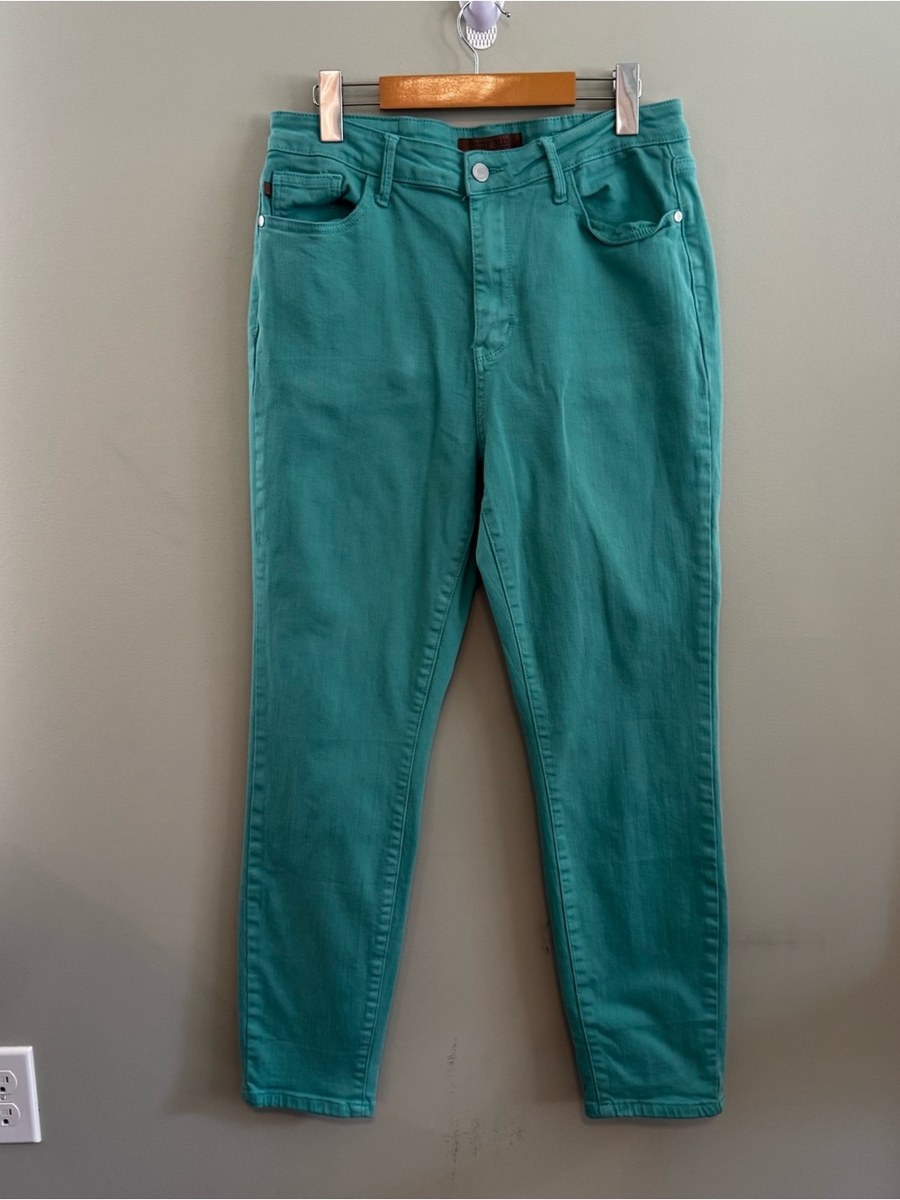 Judy Blue High Rise Garment Dyed Aquamarine Sea Green Skinny Jeans Size 13/31